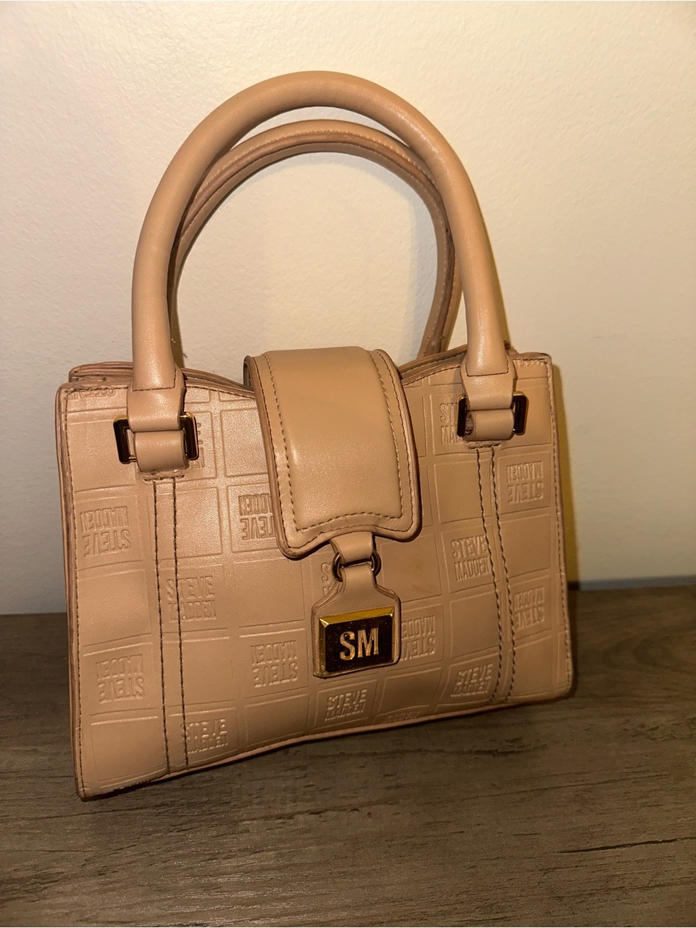 Steve Madden Beige Embossed Logo Top-Handle Satchel NWOT